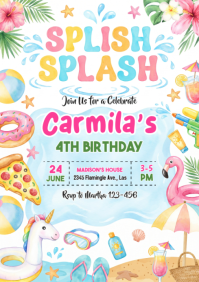 White Joyful Birthday Party A4 template