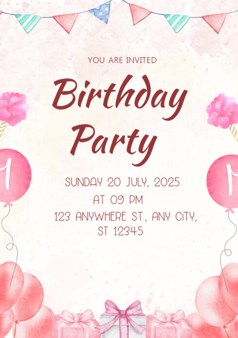 White Joyful Birthday Party A4 Template | PosterMyWall