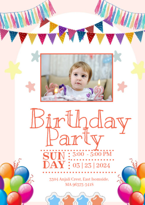 White Joyful Birthday Party A4 Templat | PosterMyWall