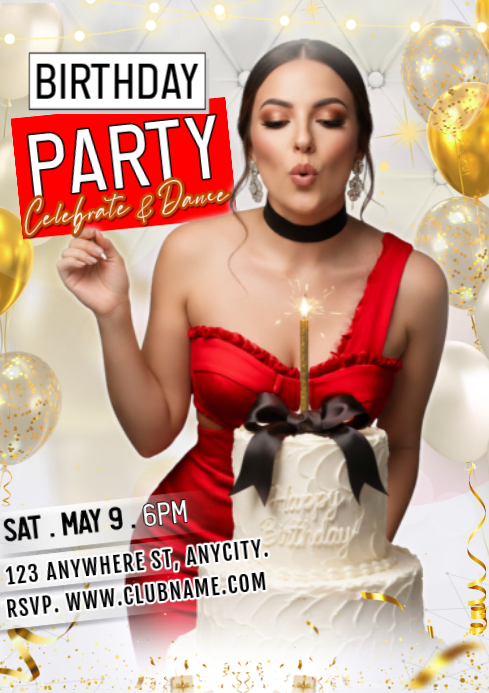 Modèle White Joyful Birthday Party Invitation A4 | PosterMyWall