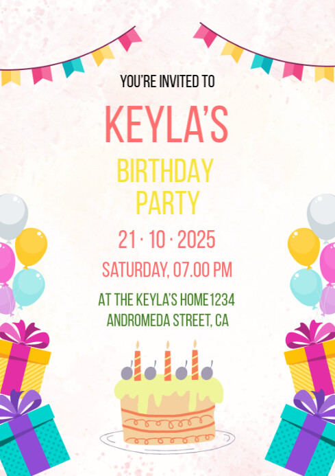 White Joyful Birthday Party Invitation A4 Template | PosterMyWall