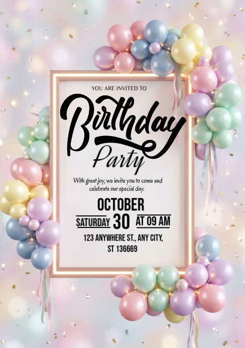 Birthday Party Invitation A5 Template | PosterMyWall