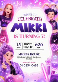 White K-Pop Birthday Party A6 Template