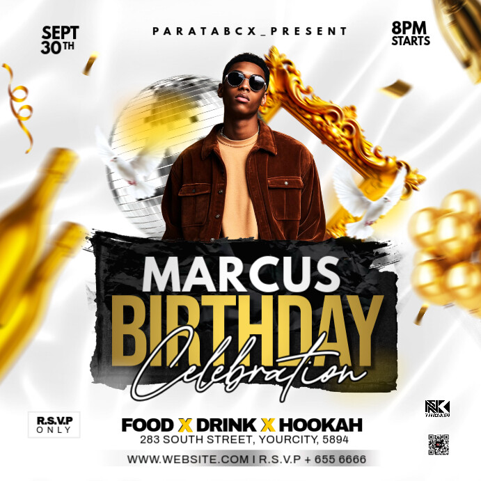 White Joyful Birthday Party Invitation  Instagram Post Wpis na Instagrama template