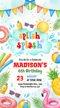 White Joyful Birthday Pool Party Instagram Story template