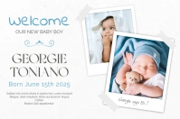 White Joyful Blue And White Joyful Baby Announcement Postcard Printable Design  Banner 4' × 6' template