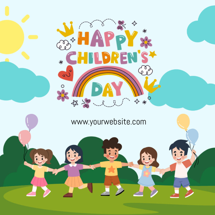 White Joyful Blue Colorful Children’s Day Ins Wpis na Instagrama template
