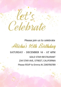 White Joyful Blush Pink Let's Celebrate Invitation Template A5
