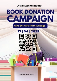 White Joyful Book Donation Campaign A2 template