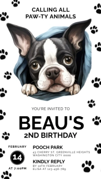 White Joyful Boston Terrier Birthday Invitati Instagram Story template