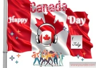 White Joyful Canadian Flag With Headphone Postcard Carte postale template