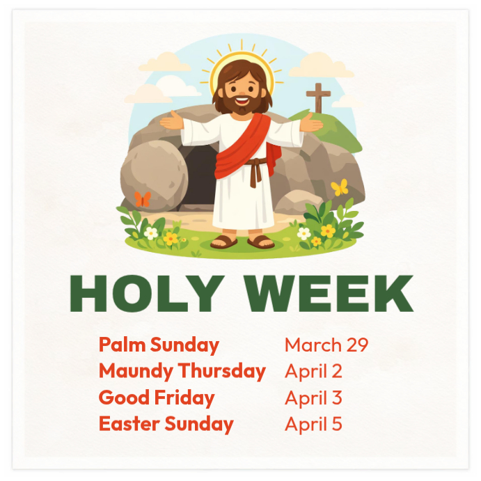Plantilla de White Joyful Cartoon Illustration Holy Week Schedule ...