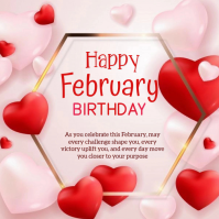 White Joyful Celebrating February Birthday Card  Logo template