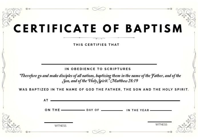 White Joyful Certificate Of Baptism  A4 template