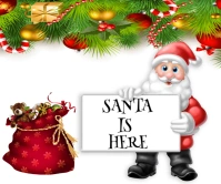 White Joyful Cheerful Santa Is Here Christmas Design In Red And White Large Rectangle Rectángulo Grande template