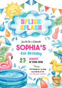 White Joyful Children's Birthday Party A4 template