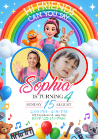 白色 Children's Birthday Party A5 Template