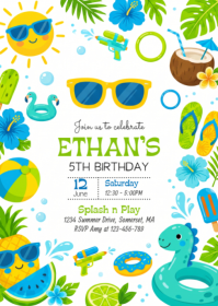 White Joyful Children's Birthday Party A6 template