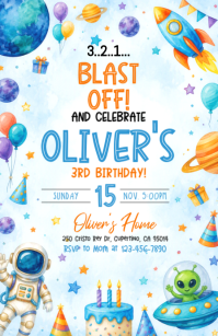 Hvid Space-Themed Birthday Party Halfbladsy Breed Template