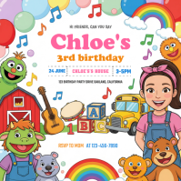 White Joyful Children's Birthday Party Square Vierkant (1:1) template