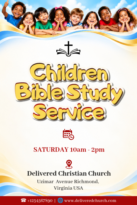 White Joyful Children Bible Study Service Poster Template | PosterMyWall