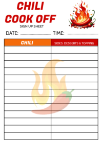 White Chili Cook Off Sign Up Sheet A6 Template
