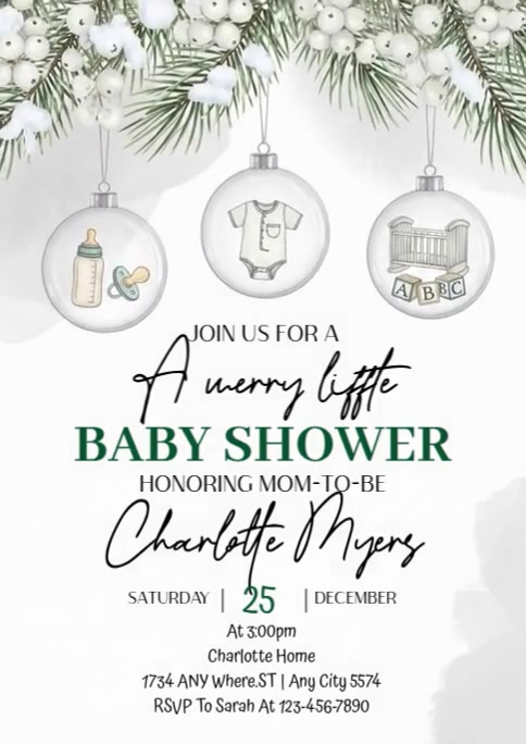 White Joyful Christmas Baby Shower Invite A6 template