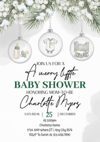 White Joyful Christmas Baby Shower Invite A6 template