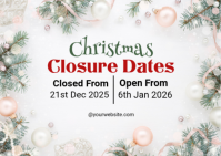 White Joyful Christmas Closure Dates Postcard Pocztówka template