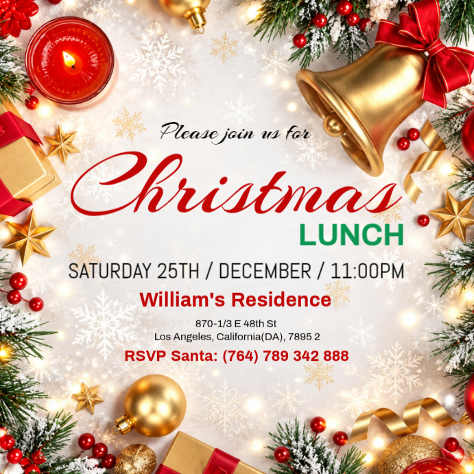 White Joyful Christmas Lunch Invitation Instagram Post Template ...