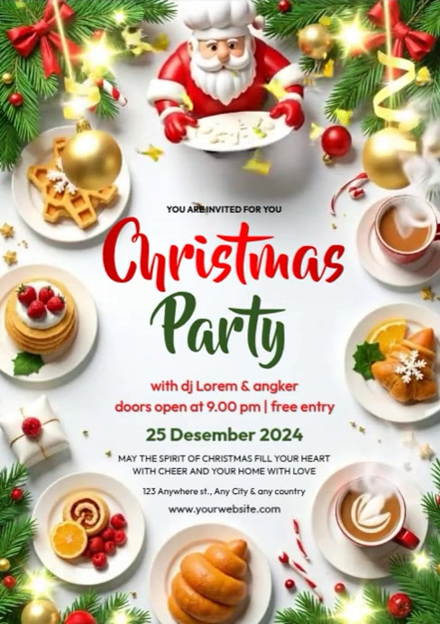 White Joyful Christmas Party A4 Template | PosterMyWall