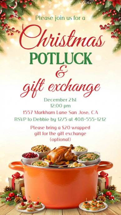 White Joyful Christmas Potluck And Gift Exchange Instagram Story ...