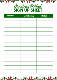 White Joyful Christmas Potluck Sign Up Sheet  A3 template
