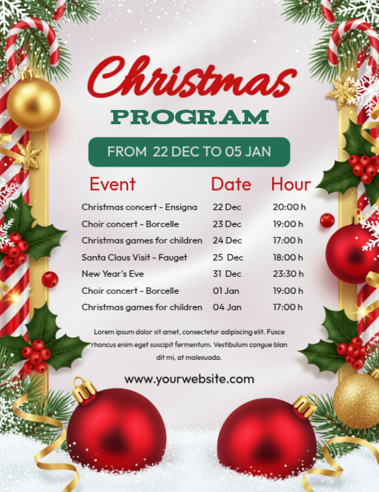 White Joyful Christmas Program Schedule Flyer (us Letter) Template ...