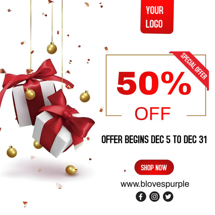 White Joyful Christmas Sale Instagram Post Template | PosterMyWall