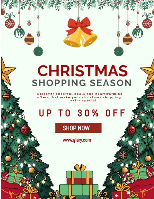 White Joyful Christmas Shopping Season Sale Flyer (us Letter) Pamflet (VSA Brief) template
