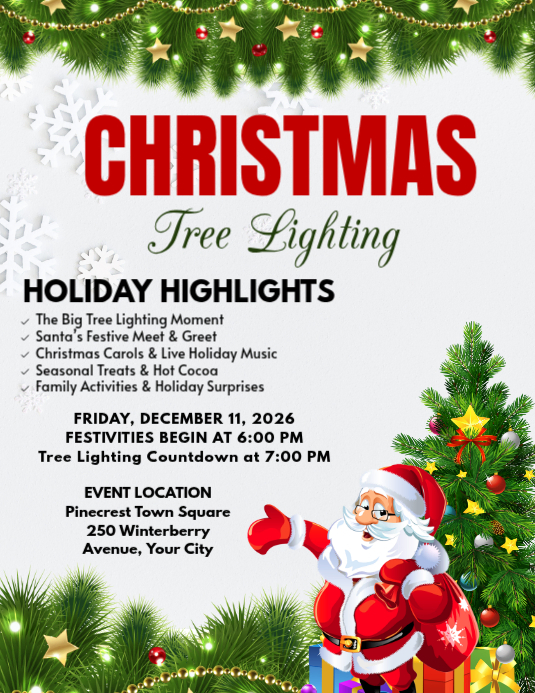 White Joyful Christmas Tree Lighting Event Flyer Template | PosterMyWall