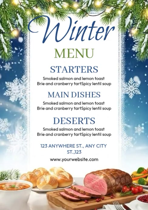White Joyful Christmas Winter Dinner Menu A4 Template | PosterMyWall