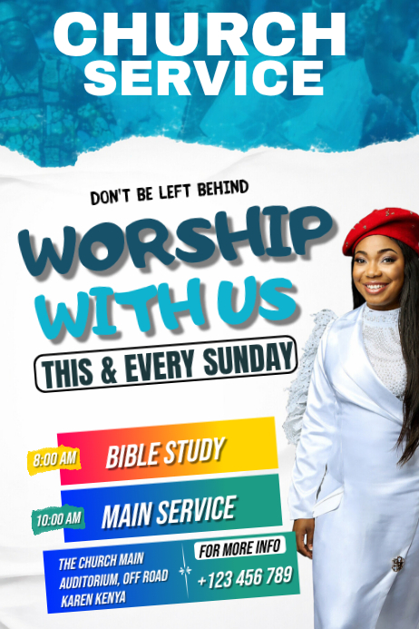 White Church Service Posters Template | PosterMyWall
