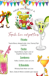 White Joyful Cinco de Mayo drinks menu Half Page Wide Halv side bred template
