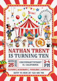 White Joyful Circus Birthday Party A4 template