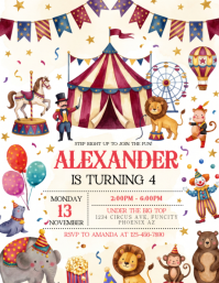 White Circus Birthday Party Flyer Template