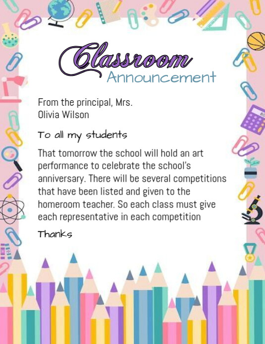 White Joyful Classroom Announcement From Teacher Flyer (us Letter) Iflaya (Incwadi ye-US) template