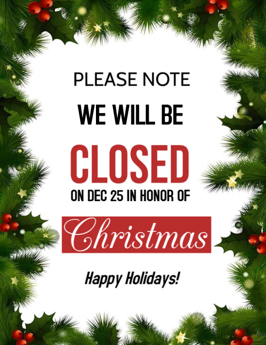 White Joyful Closed For Christmas  Flyer (us Letter) template