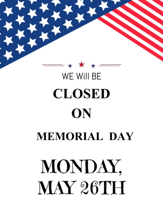 White Joyful Closed Memorial Day  Poster/wallboard Cartaz/placa template