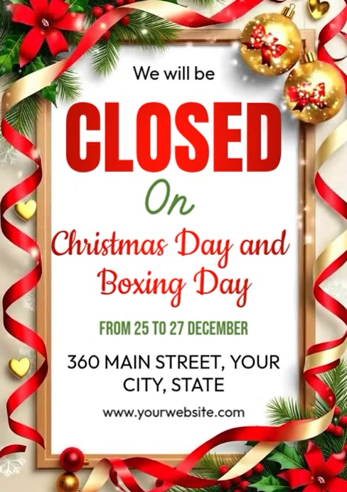 White Joyful Closed On Christmas Holidays A4 template