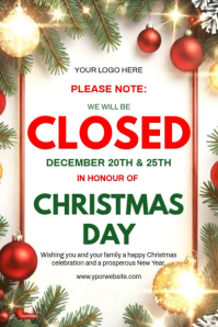 White Joyful Closed On Christmas Holidays Poster template