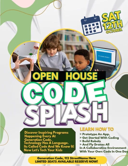 White joyful code splash flyer (us letter) Template | PosterMyWall