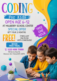 White Kids Coding Class Promotion A4 Template
