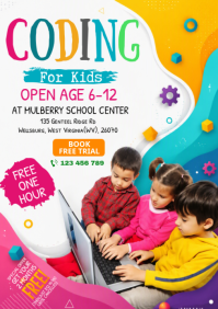 Белый Coding for Kids A4 Template